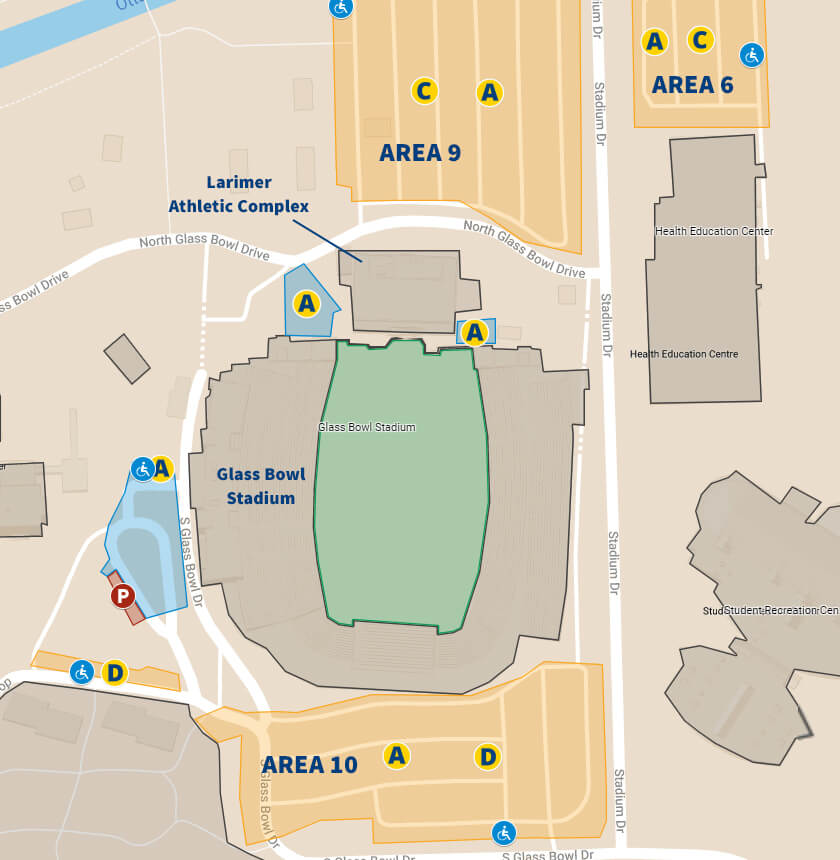 Parking for Glass Bowl Stadium and Larimer Athletic Complex